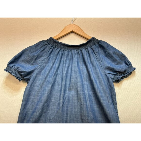 Charter Club Women's Chambray Button Up Shirt Embroidery Size 10P Blue Smocked - Picture 10 of 11